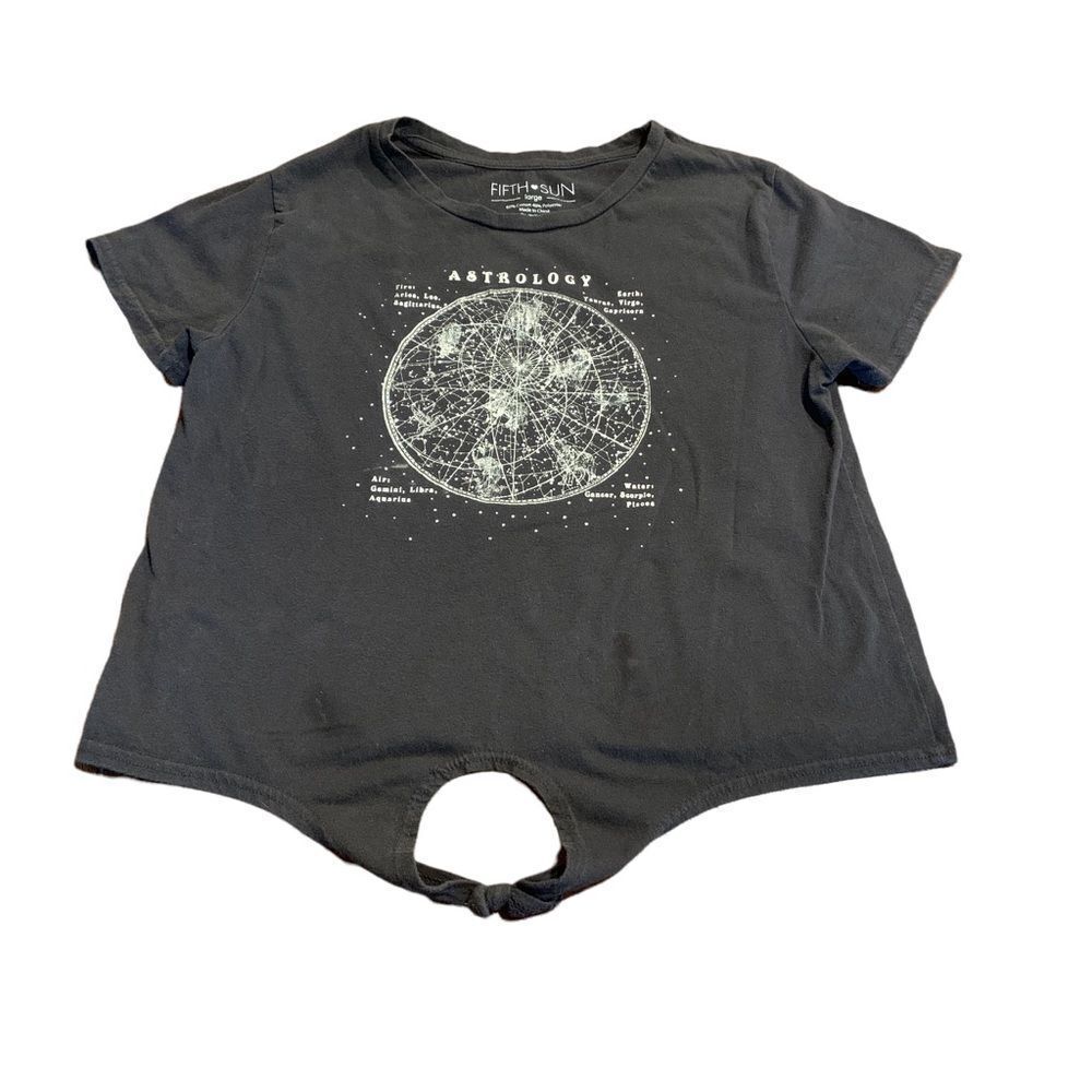 Fifth Sun Astrology Tied Gray T-Shirt Large